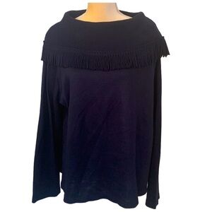 Miss Dorby Vintage Navy Blue Sweater With Fringes
